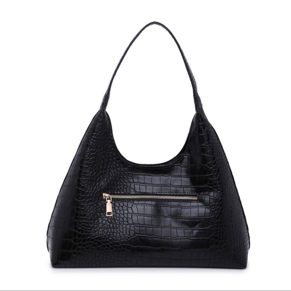 NWT Black Vegan Leather Croc Design Hobo - Picture 6 of 8